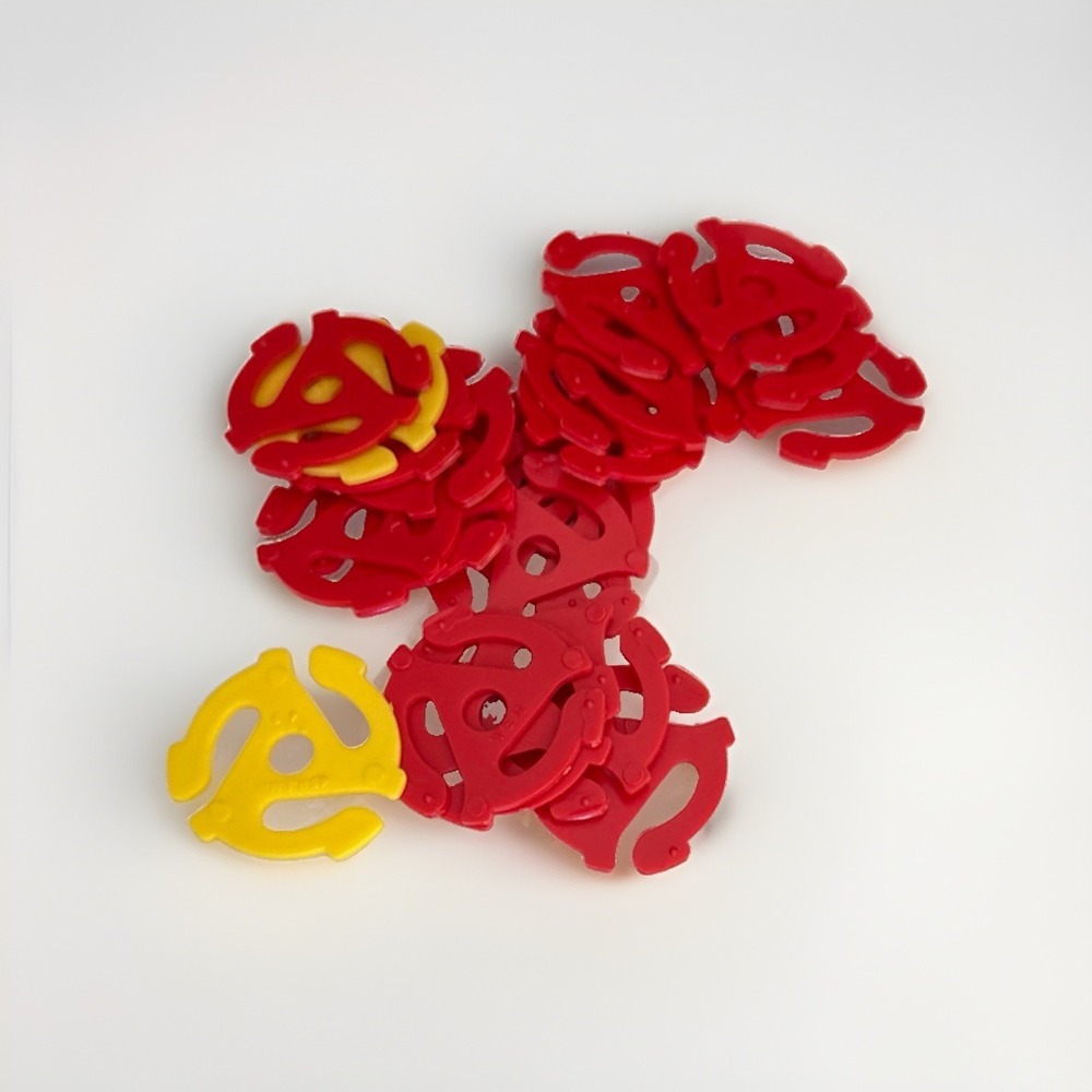 45 RPM Spindle Adapters for 7" Vinyl Records Lot of 21 Vintage - Red and Yellow